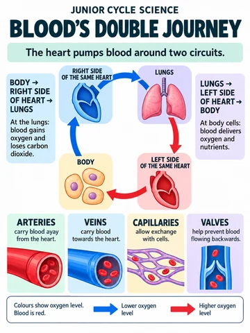Blood’s double journey. The heart pumps blood around two circuits.