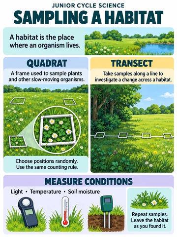 Sampling a habitat. A habitat is the place where an organism lives.