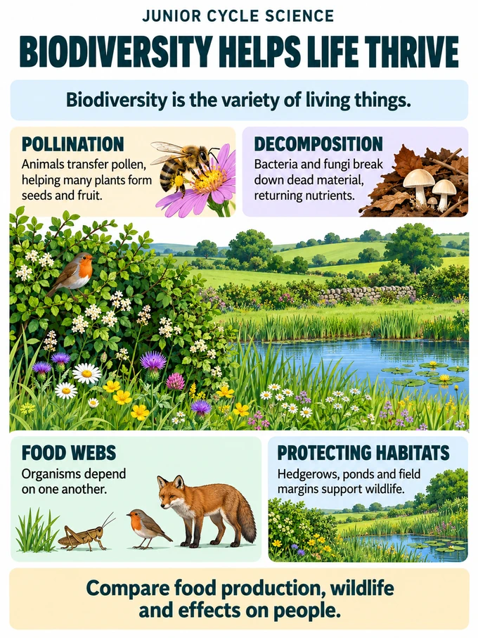 Biodiversity helps life thrive. Biodiversity is the variety of living things.