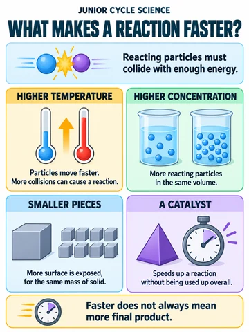 What makes a reaction faster?. Reacting particles must collide with enough energy.