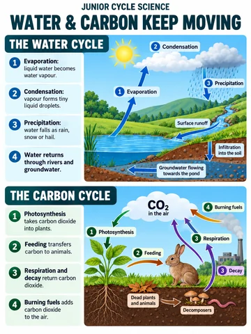 Water & carbon keep moving. THE WATER CYCLE