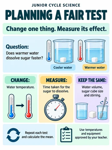 Planning a fair test. Change one thing. Measure its effect.