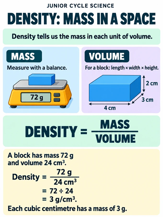 Density: mass in a space. Density tells us the mass in each unit of volume.
