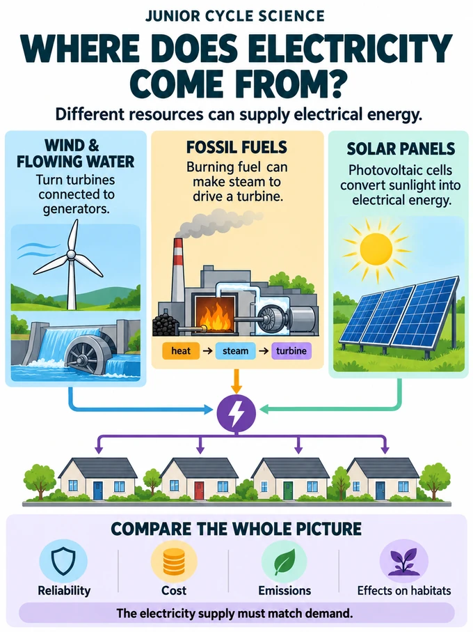 Where does electricity come from?. Different resources can supply electrical energy.