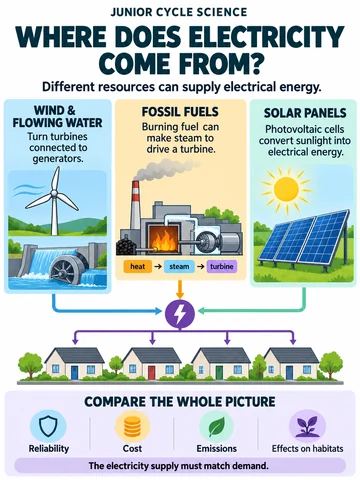 Where does electricity come from?. Different resources can supply electrical energy.